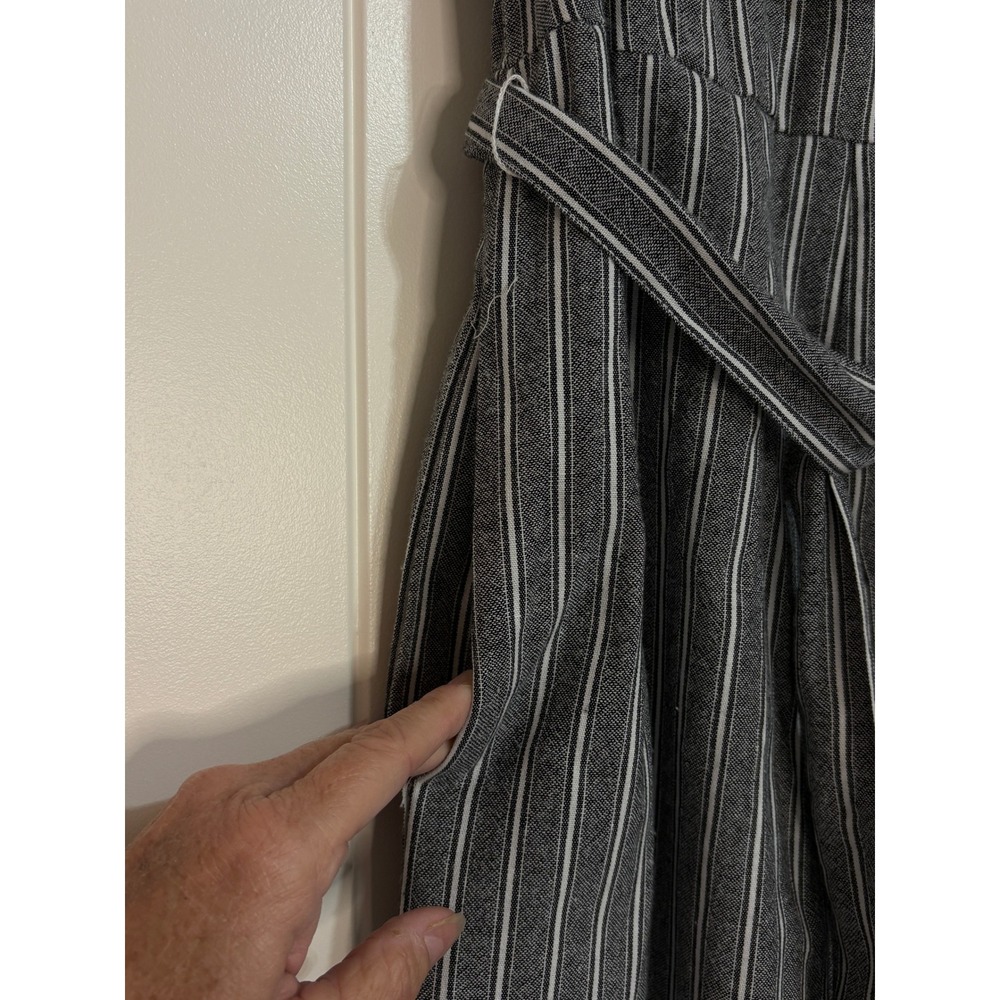 Umgee Grey Striped Off Shoulder Wide Leg Jumpsuit S Pocket Belted Ruffle Coastal - Picture 6 of 12